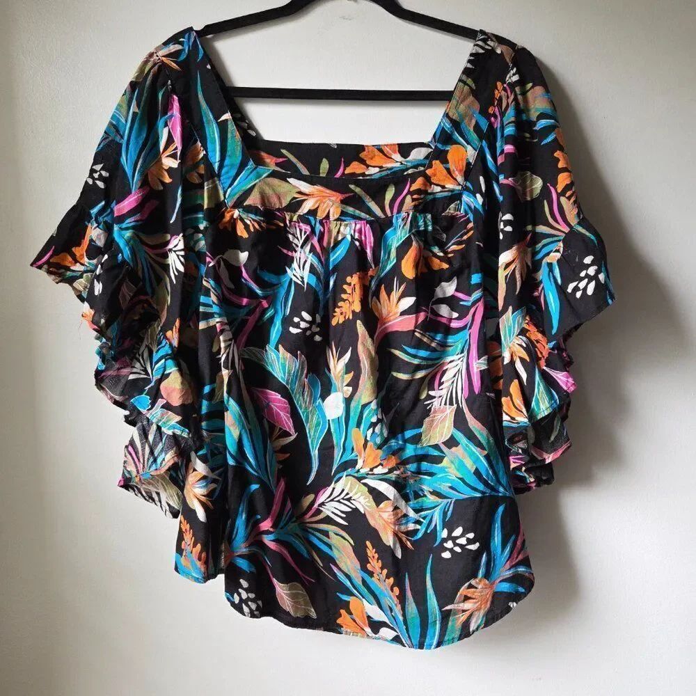 EUC TERRA & SKY COTTON PRINTED TOP SQUARE NECK SIZE 2X